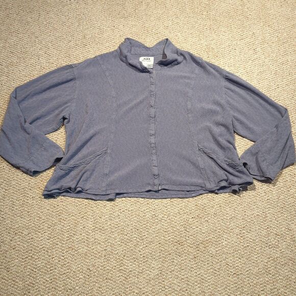 FLAX Jeanne Engelhart Button Down Shirt Blouse Womens Medium Lagenlook Blue Gray - Picture 1 of 6